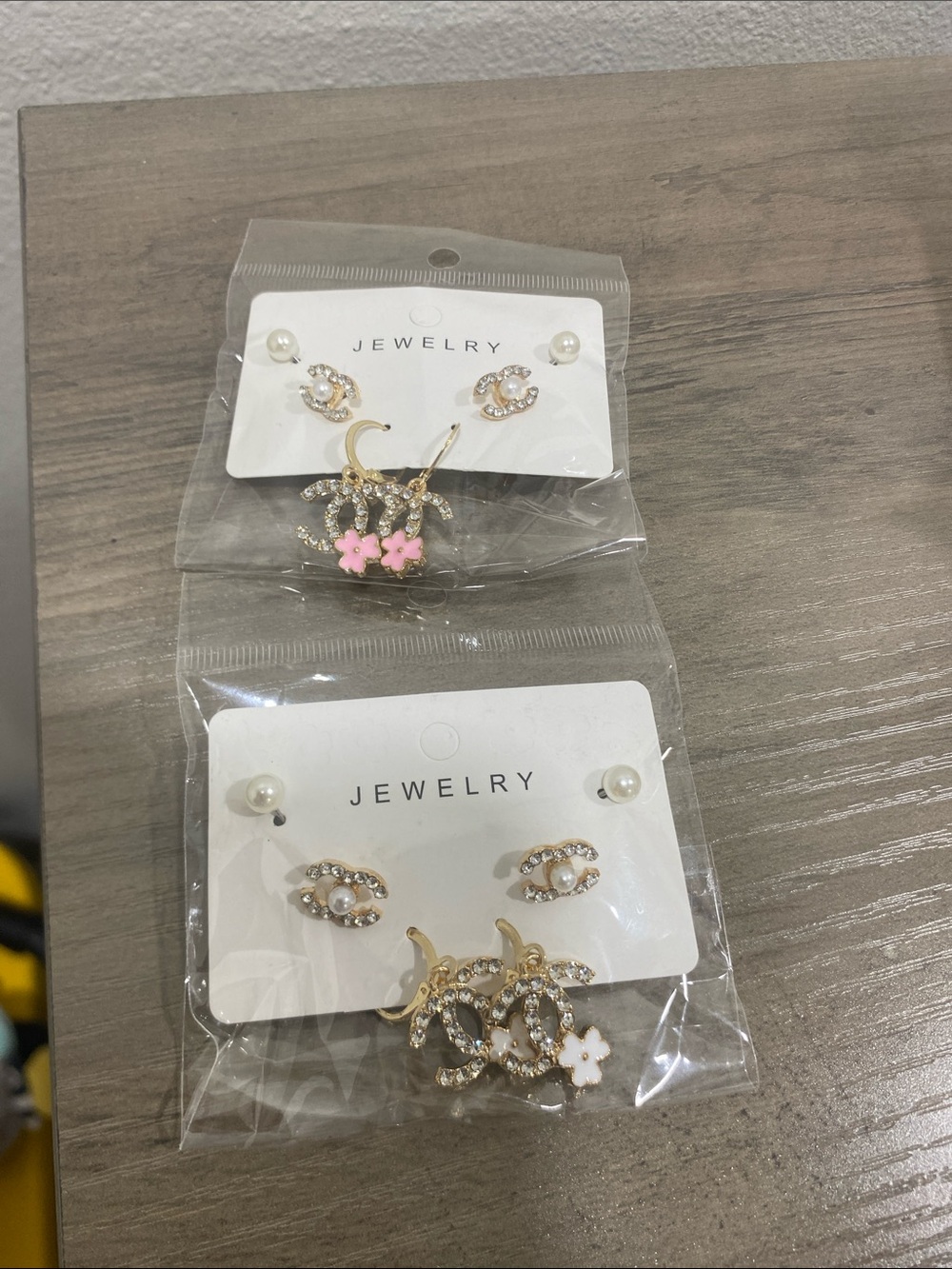 Fashion Jewelry Gold-Tone Earrings with Pink and White Flower Accents